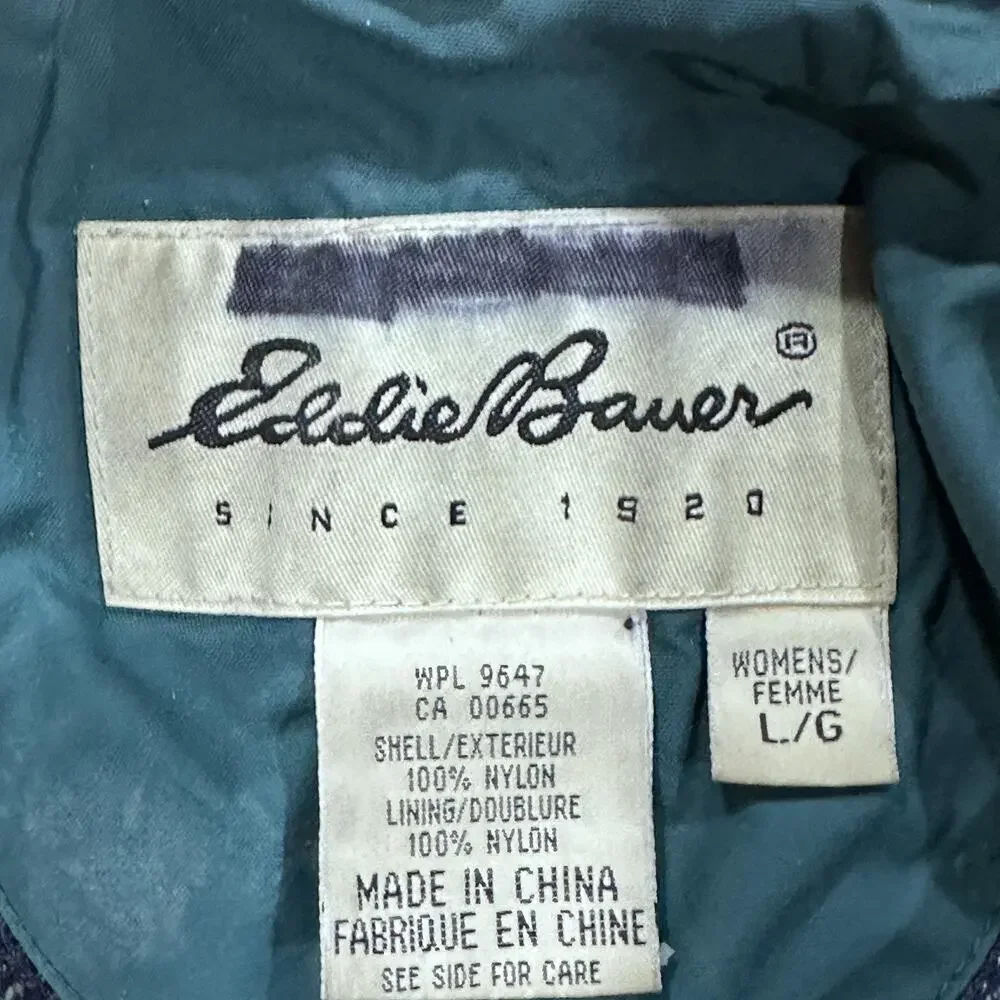 Vintage Eddie Bauer Jacket Womens Size L Green Hooded Waterproof Nylon BLEMISH